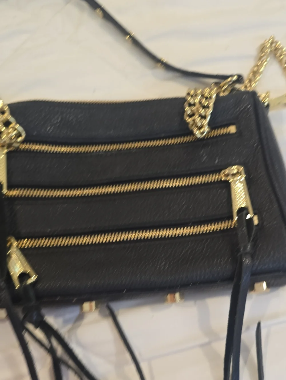 Rebecca Minkoff Black Crossbody with Gold Chain & Triple Zips - Picture 1 of 5